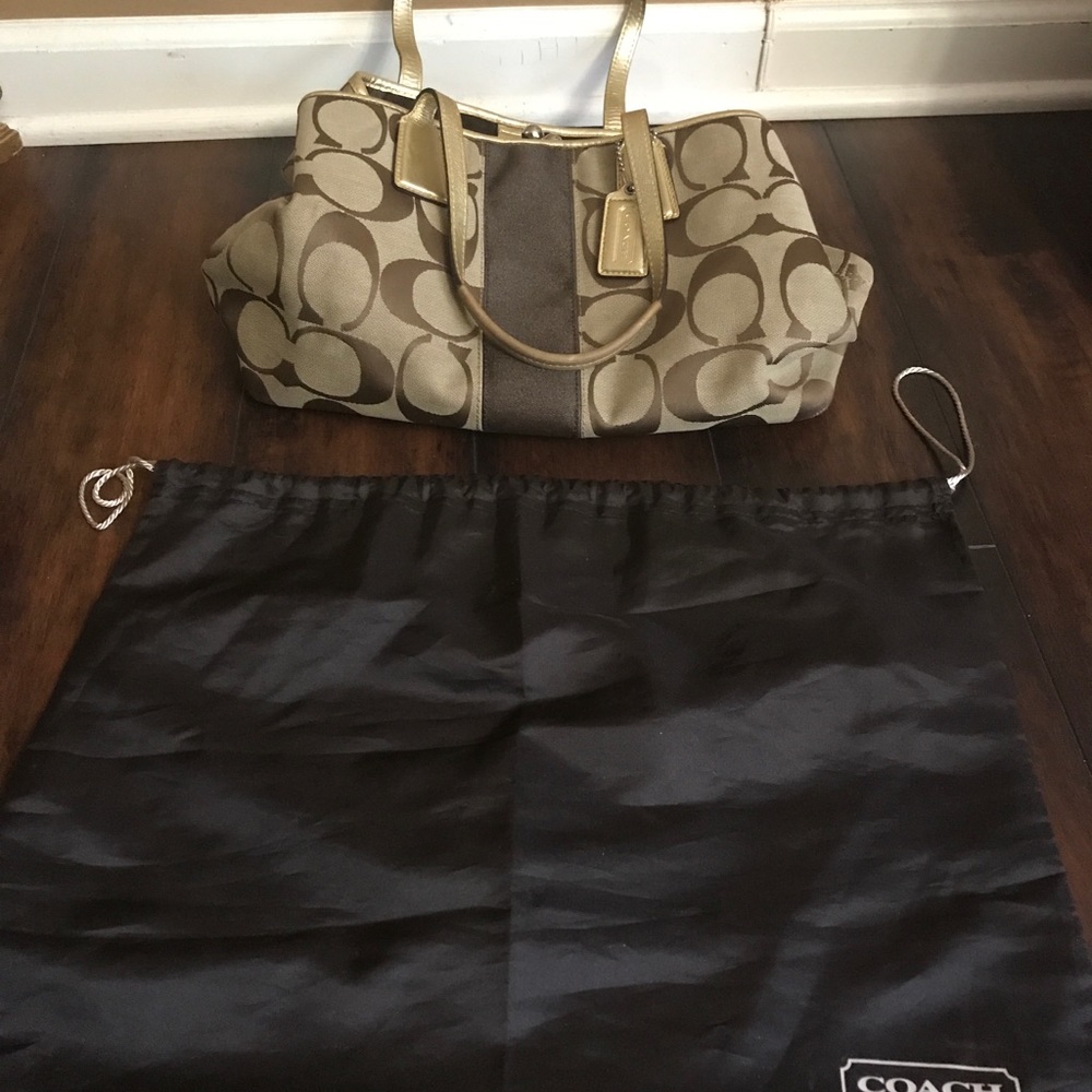 Gold trim Coach monogram bag